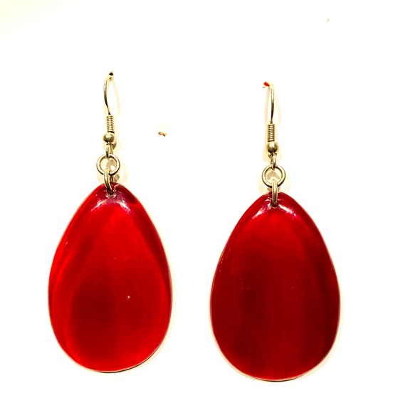 Red Teardrop Horn Earrings - Picture 4 of 4